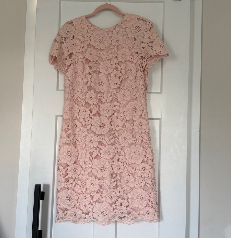 Lauren Ralph Lauren Peach/Pk Lace Short Sleeve Lined Sheath Dress‎ Women Size 16